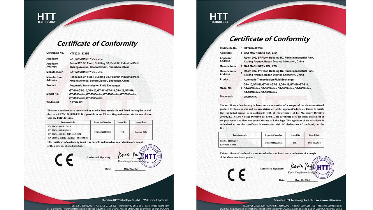 GATmatic ATF exchanger certificate
