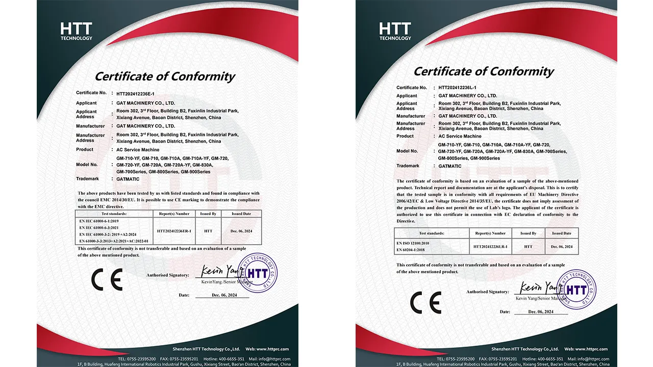 GATmatic AC service mahicne certificate