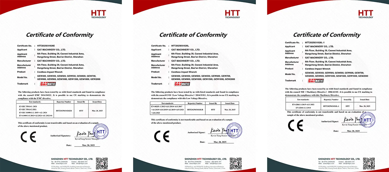 GATmatic cordless impact wrench certificate