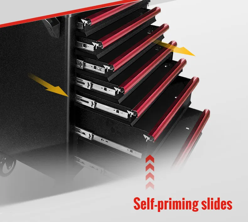 7 High-Capacity Drawers with Self-priming slides