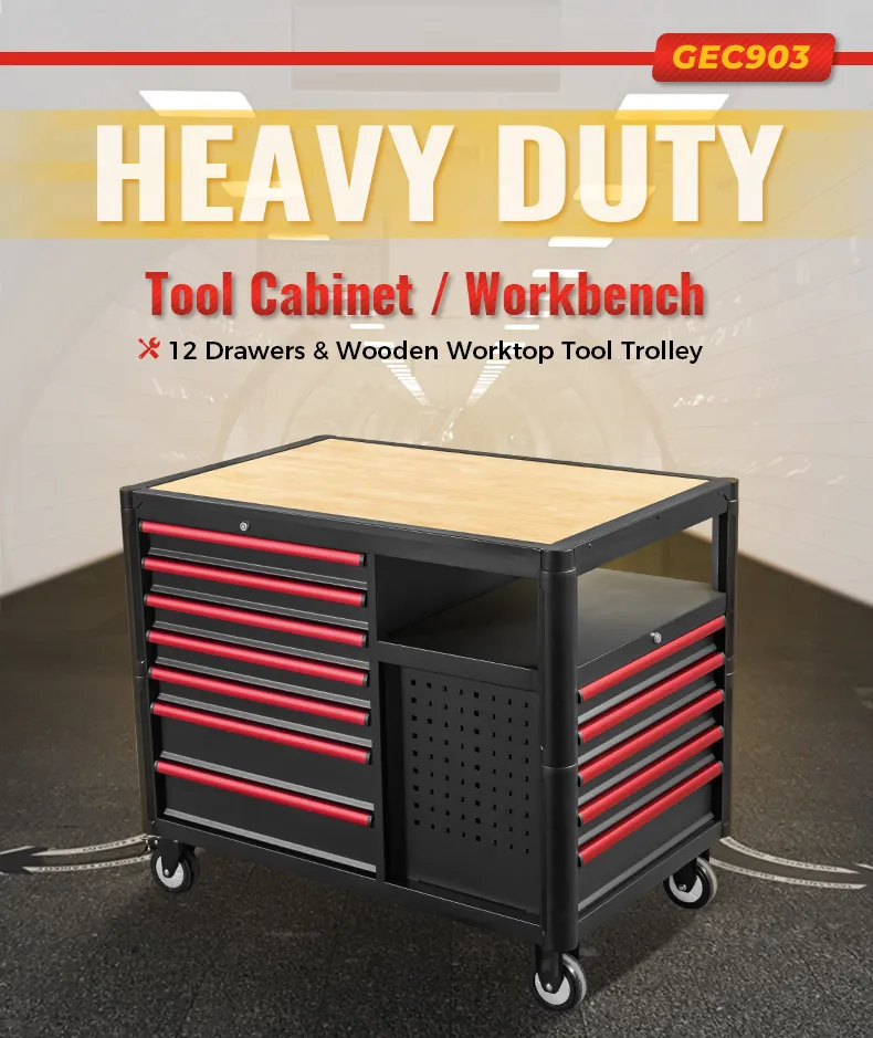 GEC903 12 Drawers Wood Worktop Tool Trolley