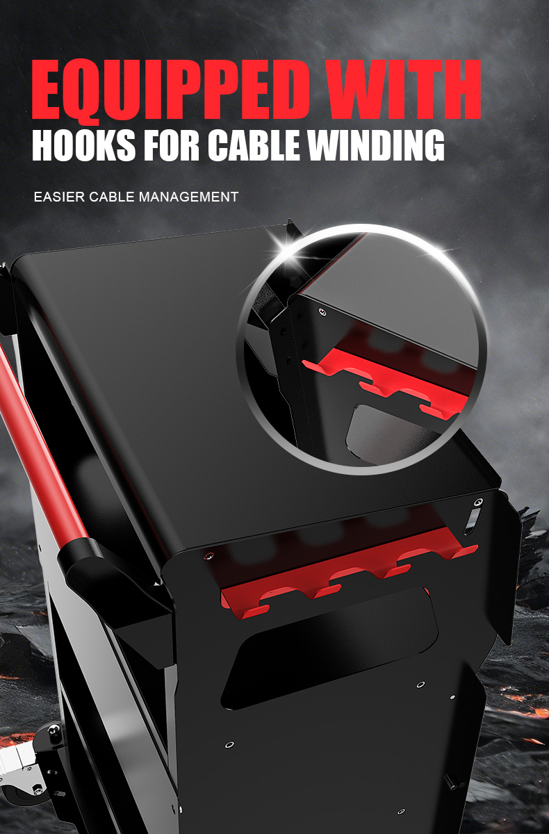 Equipado con ganchos para enrollar el cable.