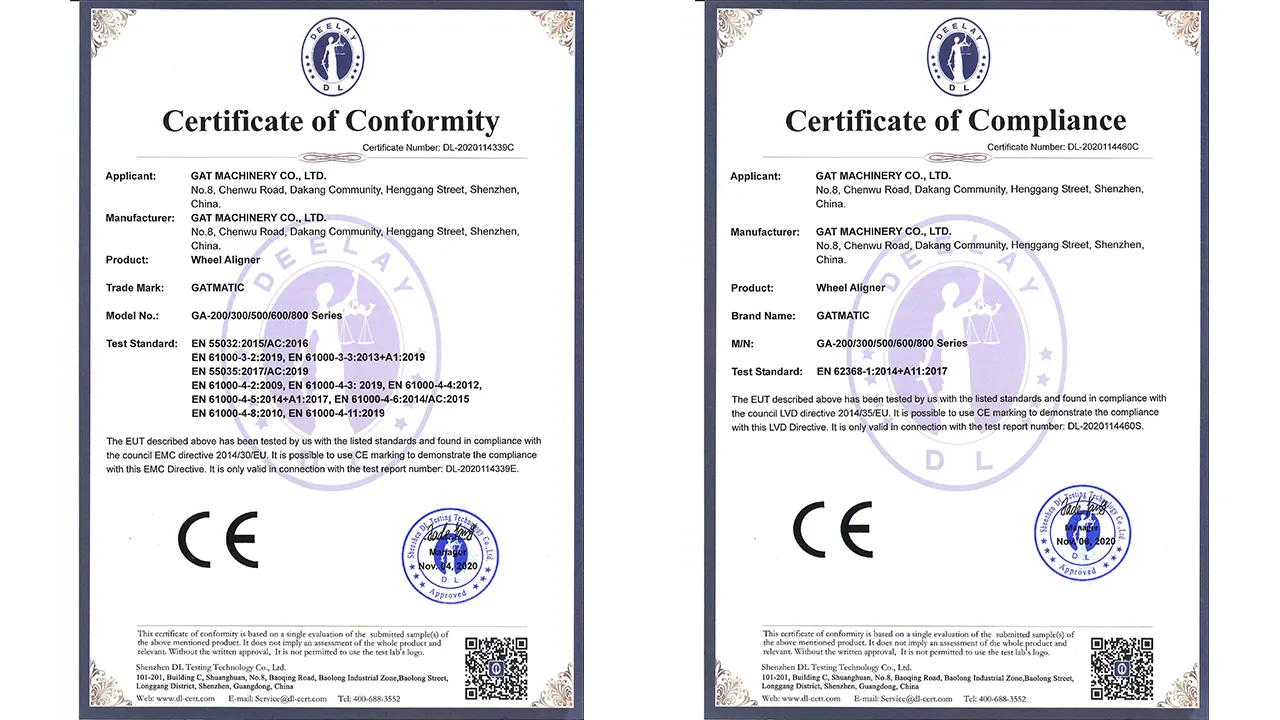 GATmatic wheel aligner certificate