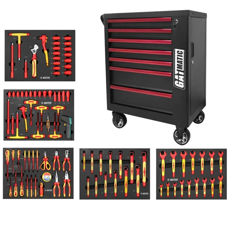 Steel tool trolley with secure storage system for garage tools
